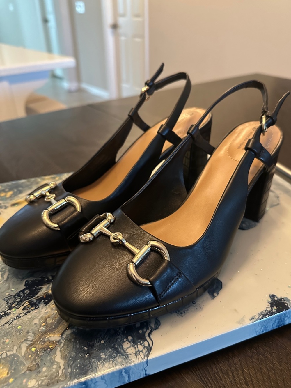Giani Bernini Black Women's Slingback Block Heel with Metal Bit Memory Foam 9.5